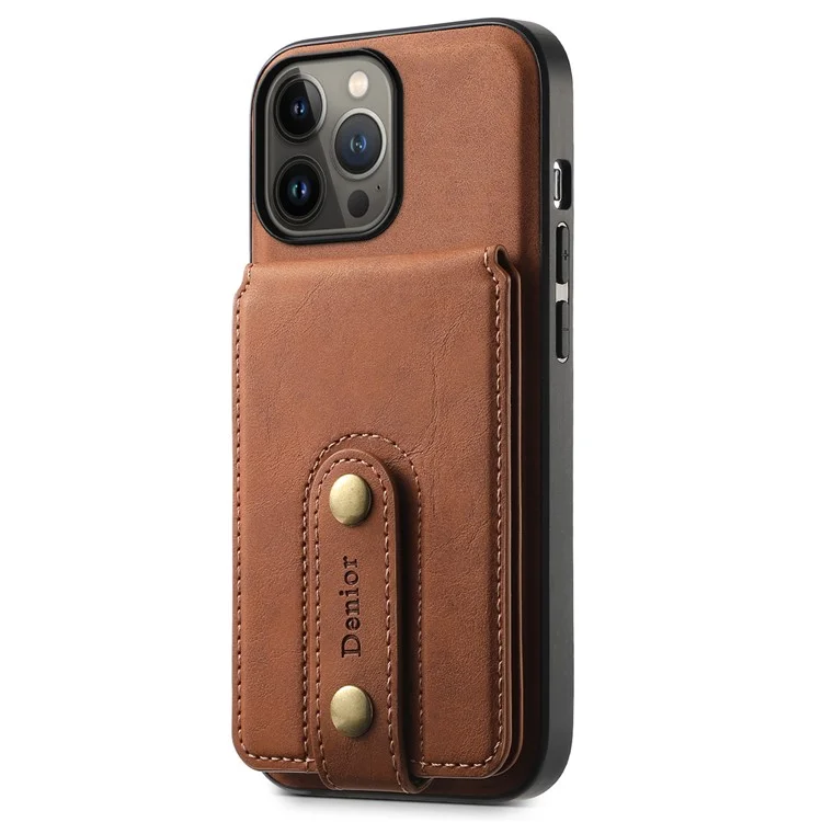 DENIOR D14 For iPhone 13 Pro Max Magnetic Case 2 in 1 Detachable Leather+PC+TPU Phone Cover - Brown