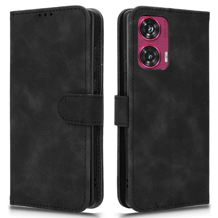 Para Motorola Edge 50 Fusion 5G Capa de Couro Protetora Slots para Cartões Carteira Capa de Telefone - Preto