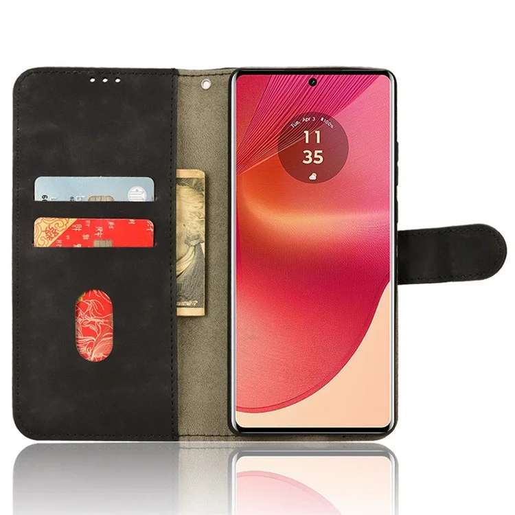 Para Motorola Edge 50 Fusion 5G Capa de Couro Protetora Slots para Cartões Carteira Capa de Telefone - Preto