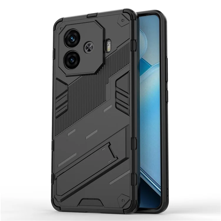 Для vivo iQOO Z9 Turbo 5G Case PC+TPU Противоударный Против Царапин Чехол с Подставкой - Черный