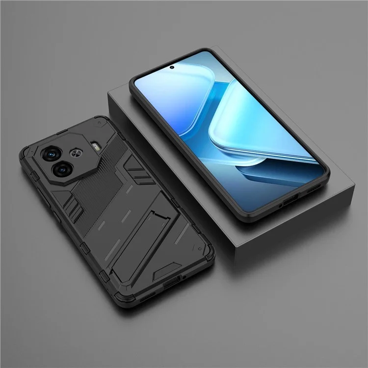 Для vivo iQOO Z9 Turbo 5G Case PC+TPU Противоударный Против Царапин Чехол с Подставкой - Черный