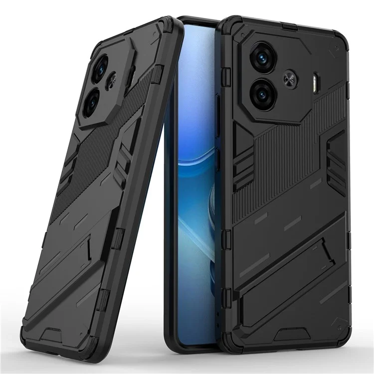 Для vivo iQOO Z9 Turbo 5G Case PC+TPU Противоударный Против Царапин Чехол с Подставкой - Черный