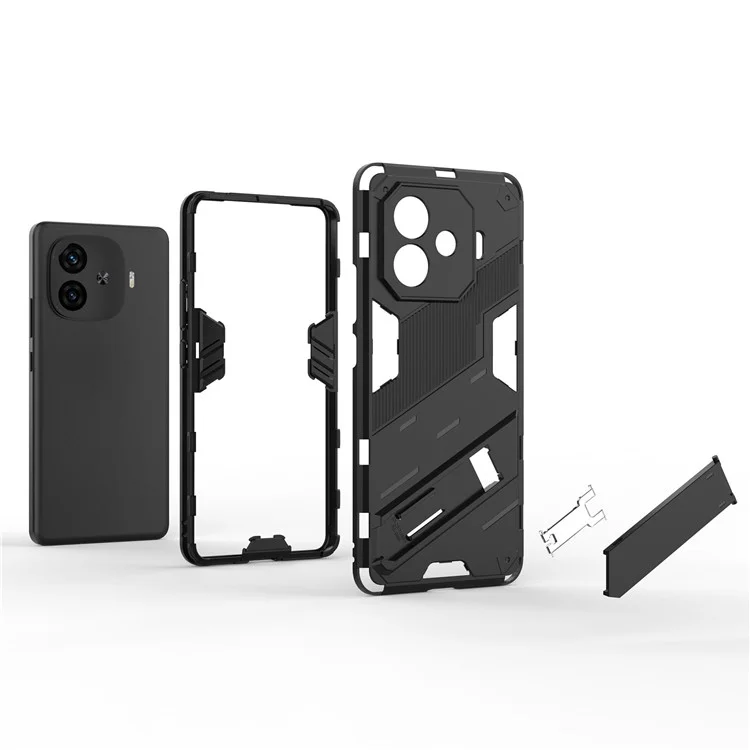 Для vivo iQOO Z9 Turbo 5G Case PC+TPU Противоударный Против Царапин Чехол с Подставкой - Черный