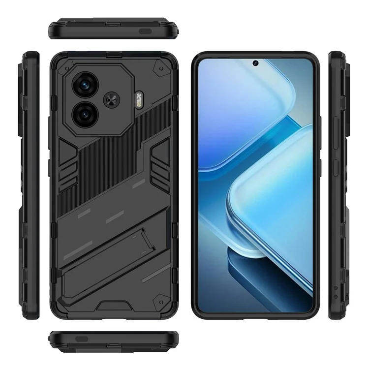 Для vivo iQOO Z9 Turbo 5G Case PC+TPU Противоударный Против Царапин Чехол с Подставкой - Черный