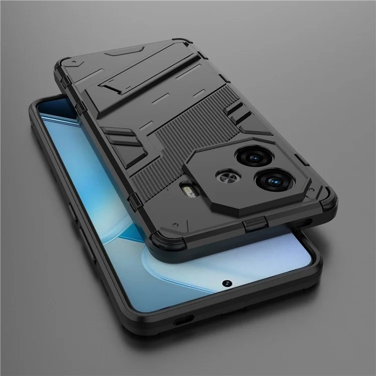 Для vivo iQOO Z9 Turbo 5G Case PC+TPU Противоударный Против Царапин Чехол с Подставкой - Черный