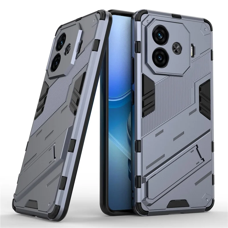 Cover per vivo iQOO Z9 Turbo 5G in PC+TPU Antiurto Antigraffio con Supporto - Grigio