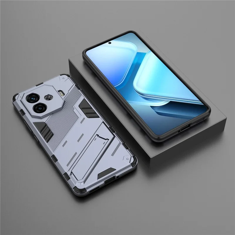 Cover per vivo iQOO Z9 Turbo 5G in PC+TPU Antiurto Antigraffio con Supporto - Grigio