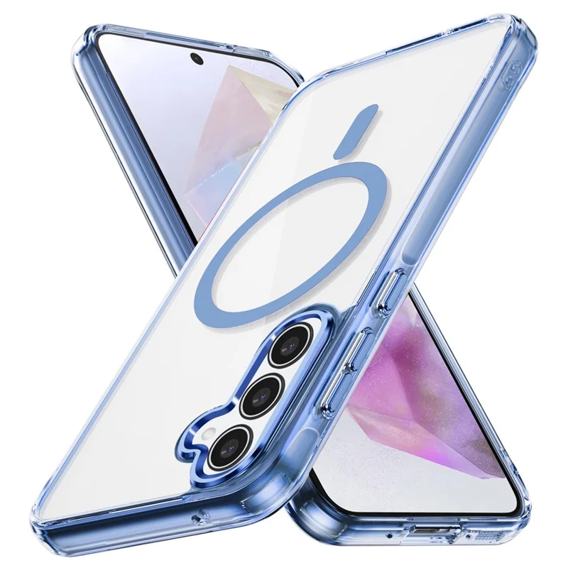 For Samsung Galaxy A35 5G Magnetic Phone Case TPU Frame Clear PC Back Cover - Baby Blue