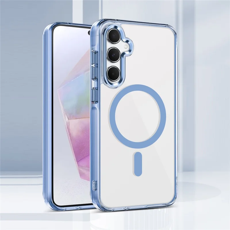 For Samsung Galaxy A35 5G Magnetic Phone Case TPU Frame Clear PC Back Cover - Baby Blue