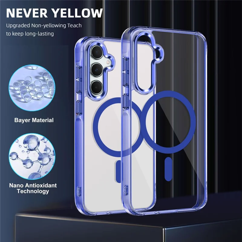 For Samsung Galaxy A35 5G Magnetic Phone Case TPU Frame Clear PC Back Cover - Baby Blue