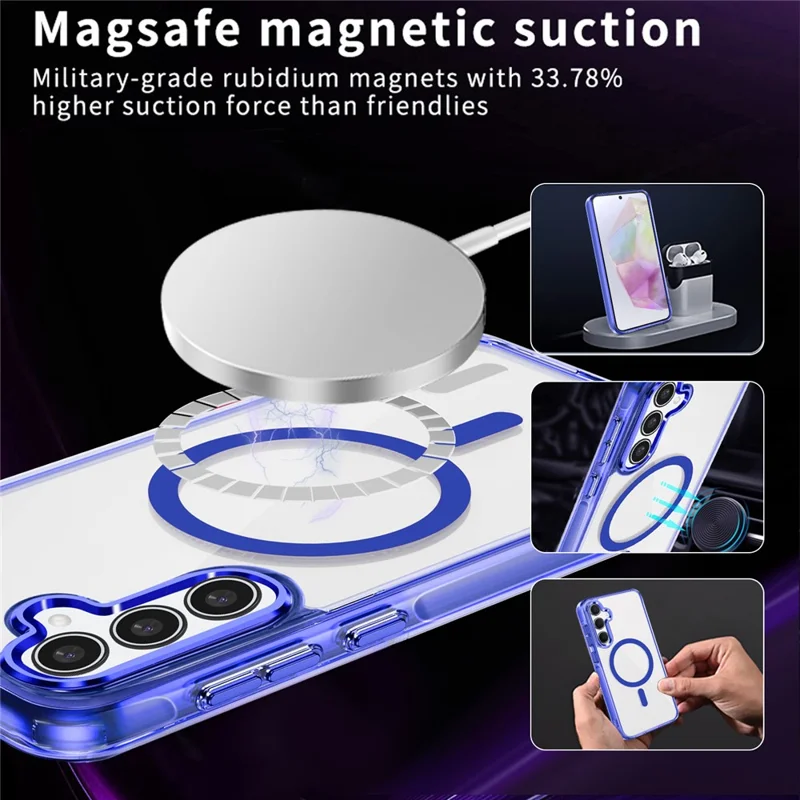 For Samsung Galaxy A35 5G Magnetic Phone Case TPU Frame Clear PC Back Cover - Baby Blue