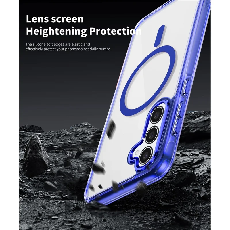 For Samsung Galaxy A35 5G Magnetic Phone Case TPU Frame Clear PC Back Cover - Baby Blue