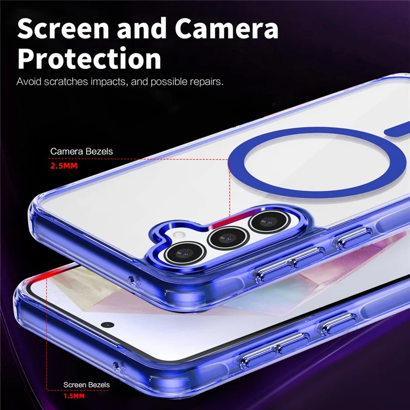For Samsung Galaxy A35 5G Magnetic Phone Case TPU Frame Clear PC Back Cover - Baby Blue