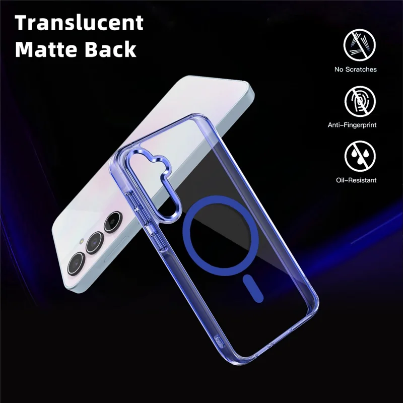 For Samsung Galaxy A35 5G Magnetic Phone Case TPU Frame Clear PC Back Cover - Baby Blue