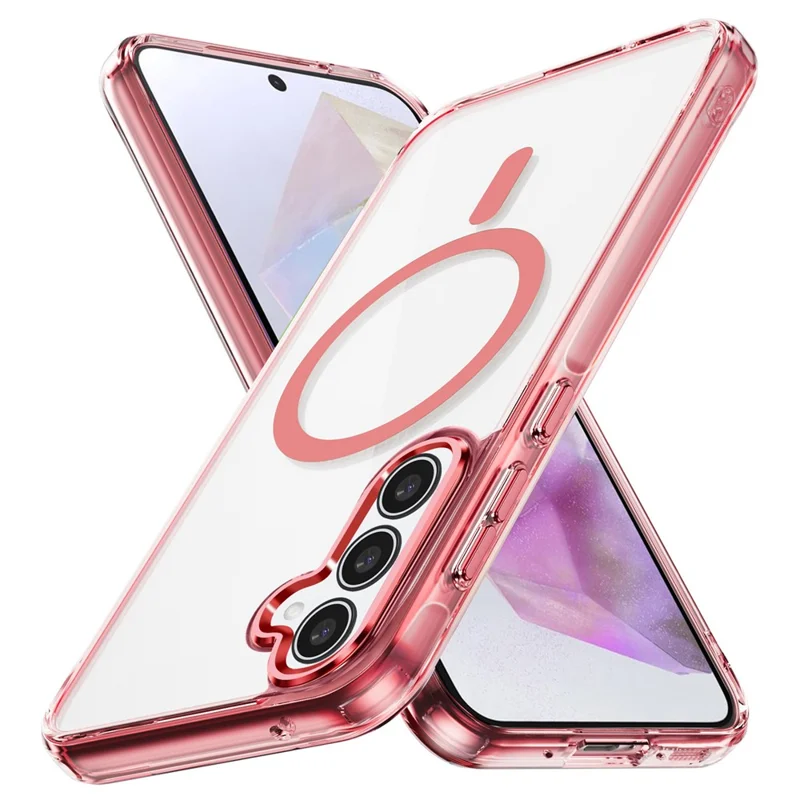 For Samsung Galaxy A35 5G Magnetic Phone Case TPU Frame Clear PC Back Cover - Pink