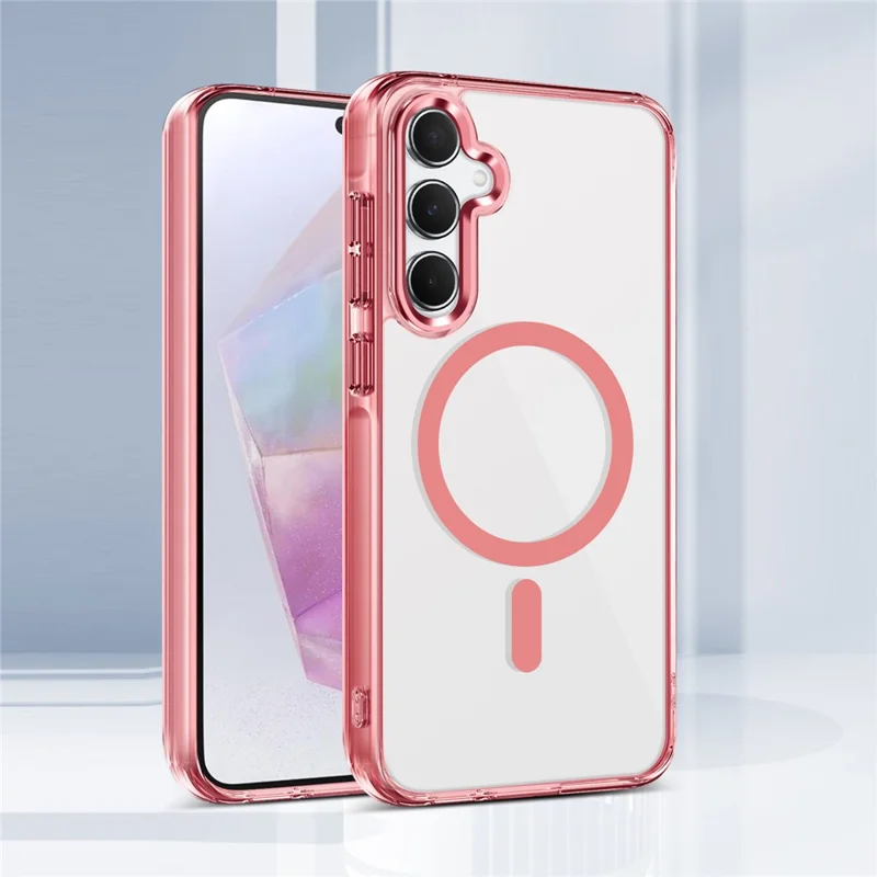 For Samsung Galaxy A35 5G Magnetic Phone Case TPU Frame Clear PC Back Cover - Pink