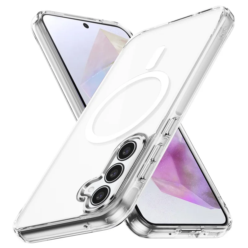 For Samsung Galaxy A35 5G Magnetic Phone Case TPU Frame Clear PC Back Cover - Transparent