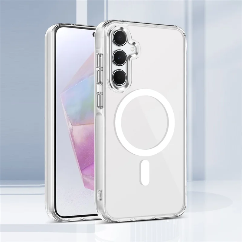 For Samsung Galaxy A35 5G Magnetic Phone Case TPU Frame Clear PC Back Cover - Transparent