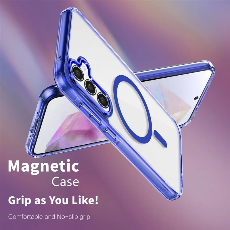 For Samsung Galaxy A35 5G Magnetic Phone Case TPU Frame Clear PC Back Cover - Transparent