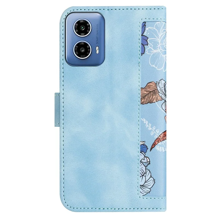 For Motorola Moto G 5G (2024) Case Flower Pattern PU Leather Phone Cover with Card Holder - Baby Blue