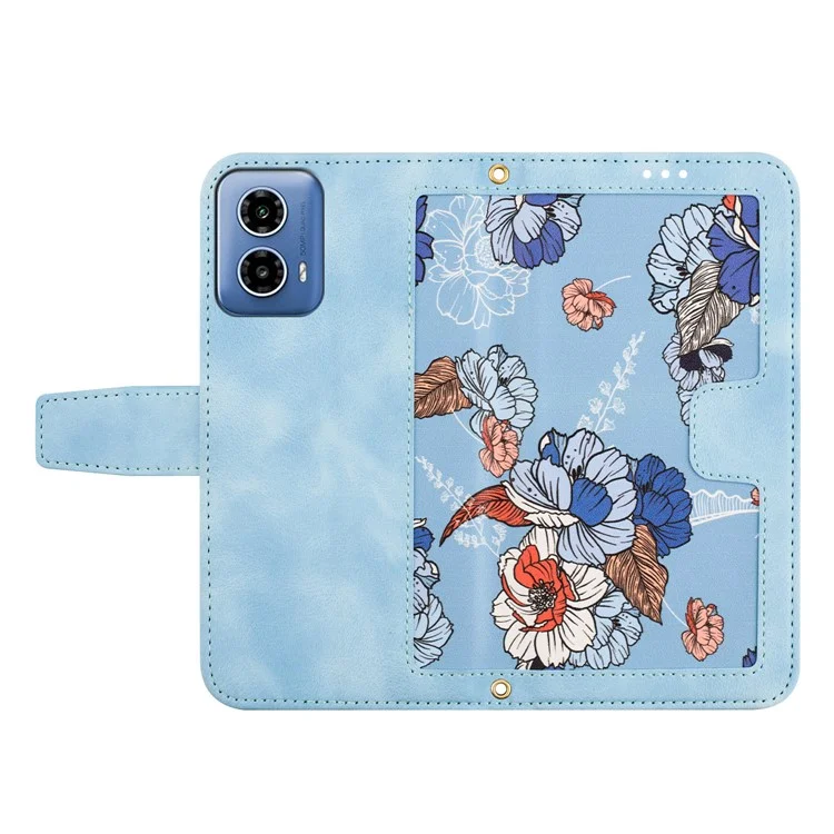 For Motorola Moto G 5G (2024) Case Flower Pattern PU Leather Phone Cover with Card Holder - Baby Blue