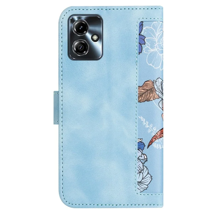 For Motorola Moto G14 4G Case Flower Pattern Handbag PU Leather Phone Cover - Baby Blue