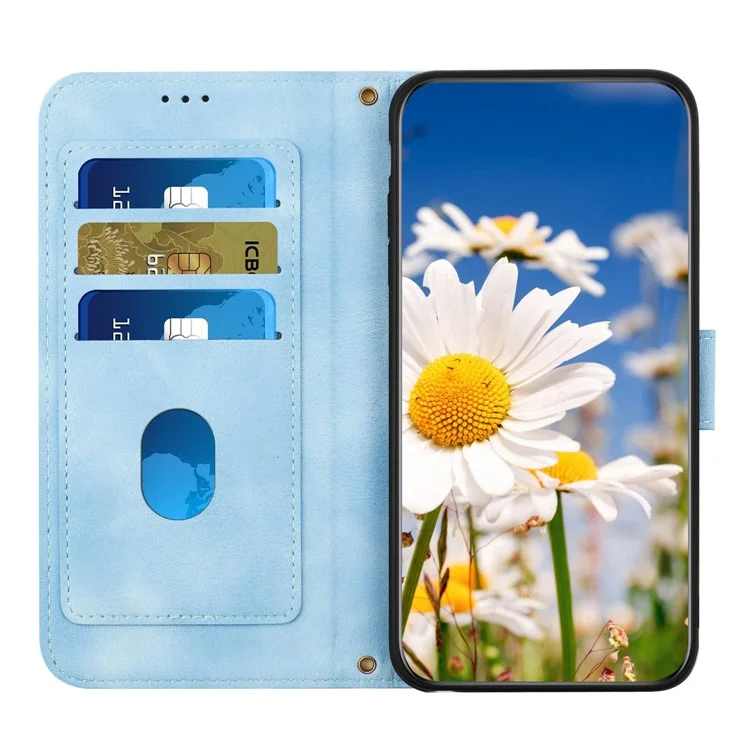 For Motorola Moto G14 4G Case Flower Pattern Handbag PU Leather Phone Cover - Baby Blue