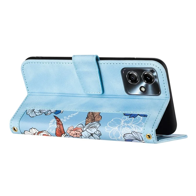 For Motorola Moto G14 4G Case Flower Pattern Handbag PU Leather Phone Cover - Baby Blue