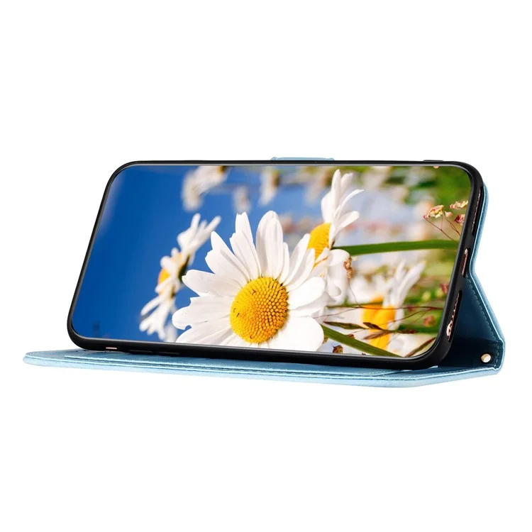 For Motorola Moto G14 4G Case Flower Pattern Handbag PU Leather Phone Cover - Baby Blue