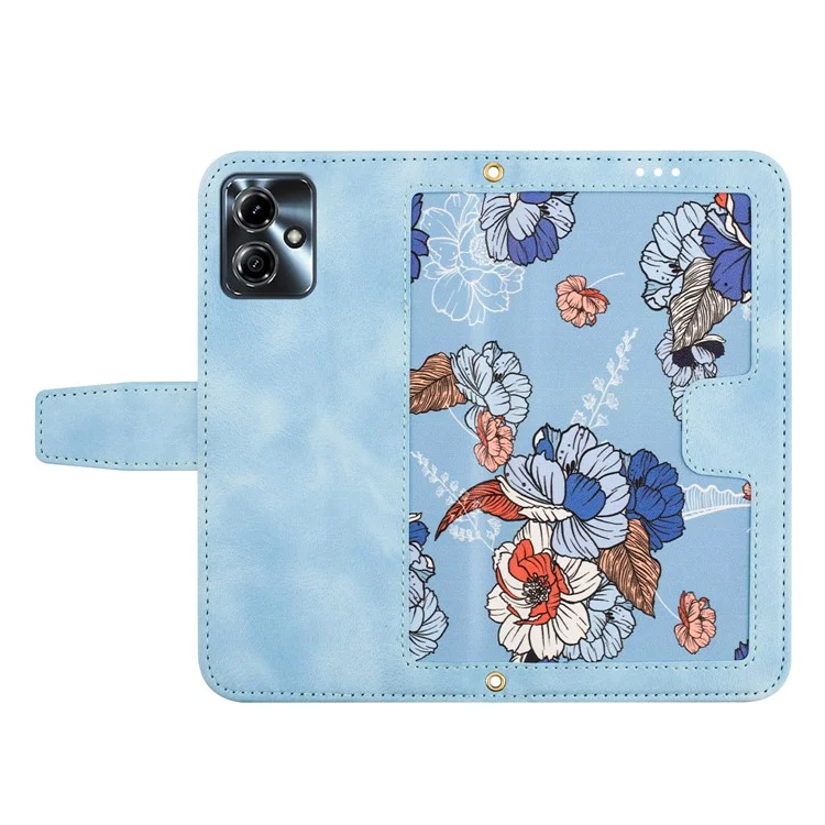 For Motorola Moto G14 4G Case Flower Pattern Handbag PU Leather Phone Cover - Baby Blue
