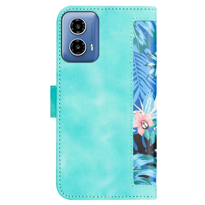 For Motorola Moto G45 5G / G34 5G Case Stand Function Flower Pattern PU Leather Phone Cover - Green