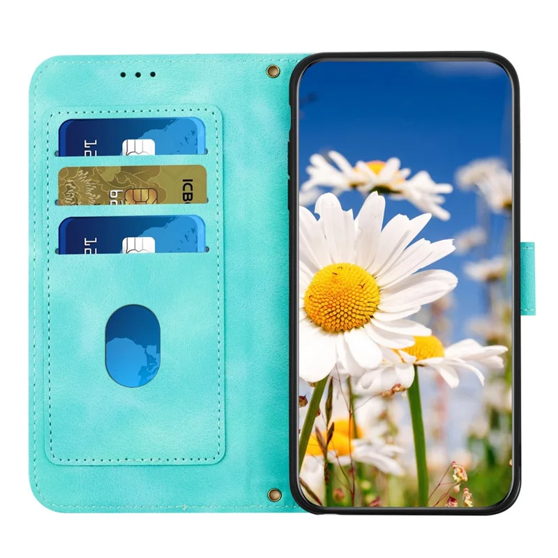 For Motorola Moto G45 5G / G34 5G Case Stand Function Flower Pattern PU Leather Phone Cover - Green