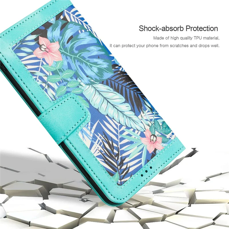 For Motorola Moto G45 5G / G34 5G Case Stand Function Flower Pattern PU Leather Phone Cover - Green