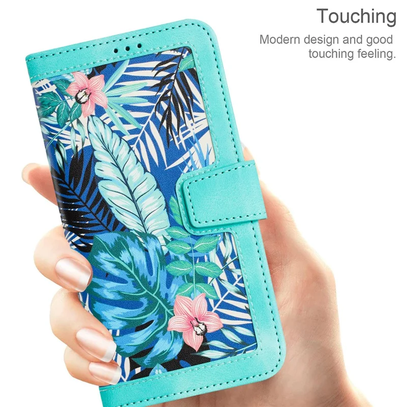 For Motorola Moto G45 5G / G34 5G Case Stand Function Flower Pattern PU Leather Phone Cover - Green