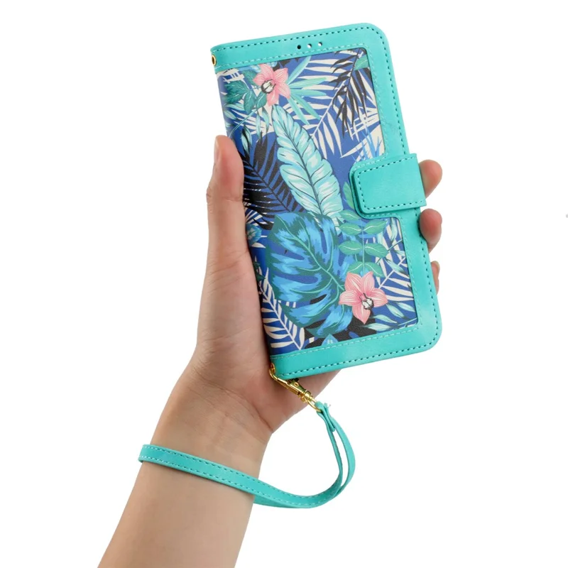 For Motorola Moto G45 5G / G34 5G Case Stand Function Flower Pattern PU Leather Phone Cover - Green
