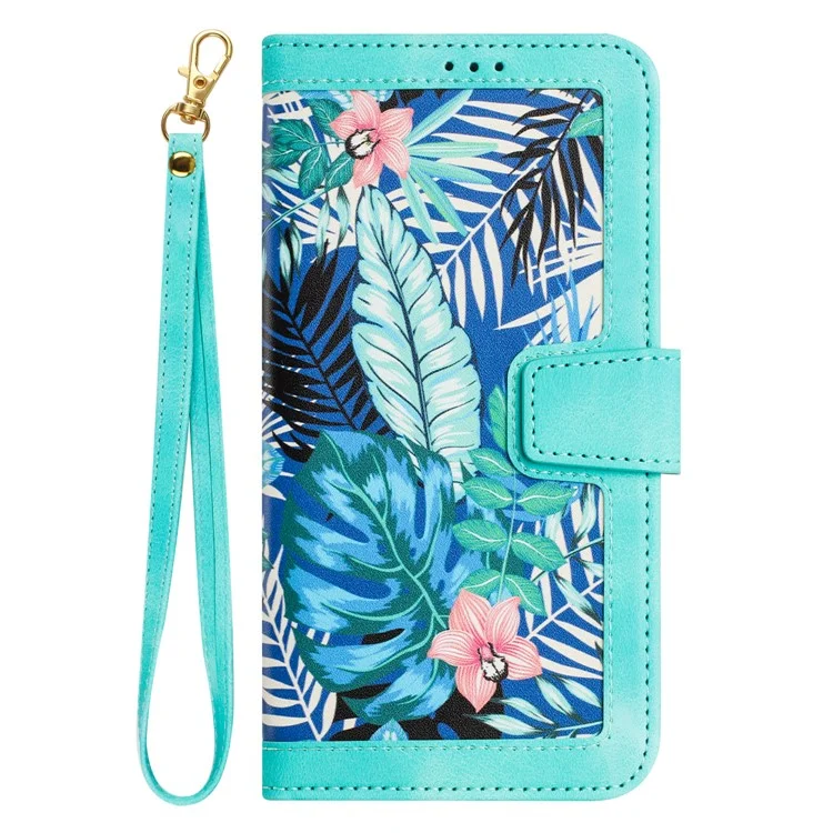 For Oppo Reno 9A Card Slot Case Flower Pattern PU Leather Flip Phone Cover - Green