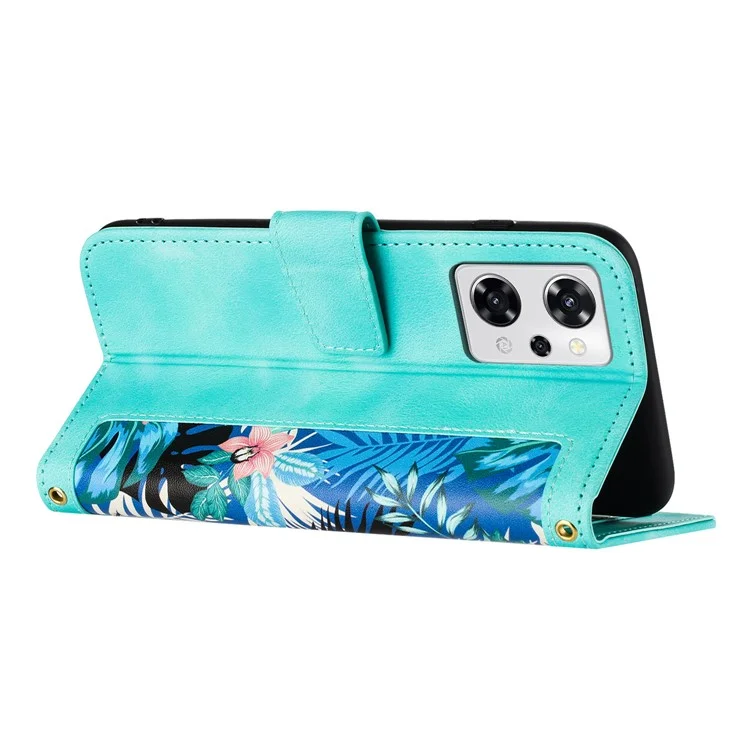 For Oppo Reno 9A Card Slot Case Flower Pattern PU Leather Flip Phone Cover - Green