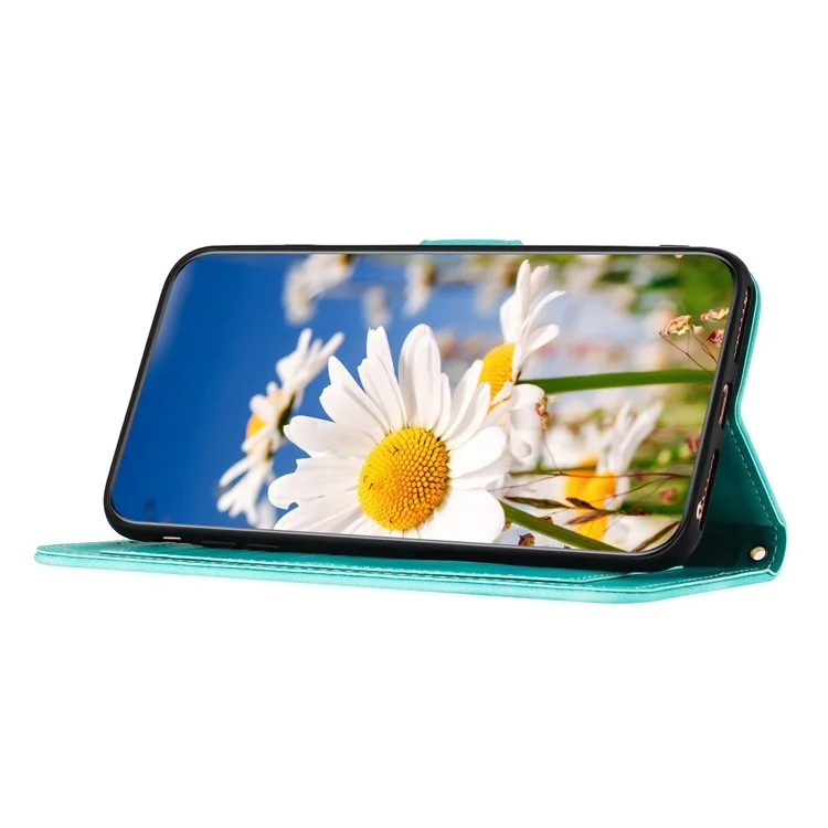 For Oppo Reno 9A Card Slot Case Flower Pattern PU Leather Flip Phone Cover - Green