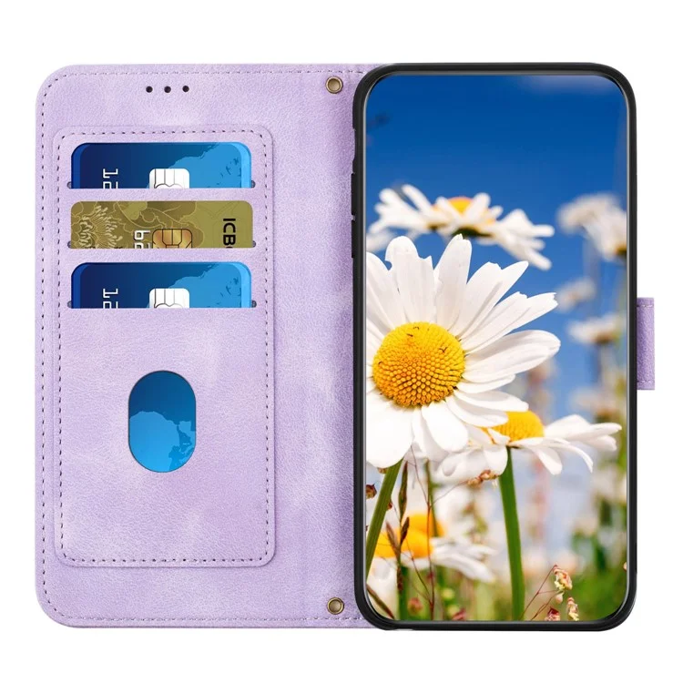 For Xiaomi Redmi Note 13 4G Case Printed Flower Pattern PU Leather Wallet Phone Cover - Light Purple