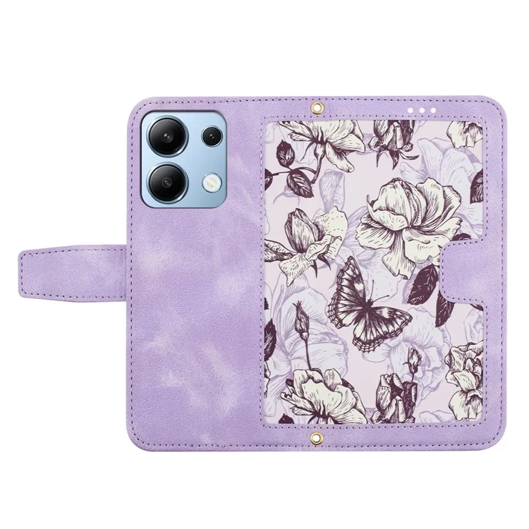 For Xiaomi Redmi Note 13 4G Case Printed Flower Pattern PU Leather Wallet Phone Cover - Light Purple