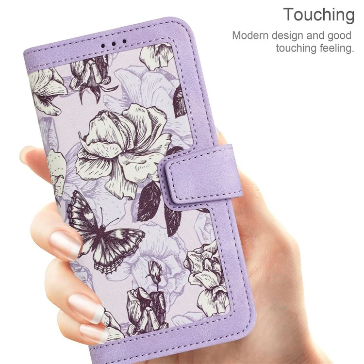 For Xiaomi Redmi Note 13 4G Case Printed Flower Pattern PU Leather Wallet Phone Cover - Light Purple