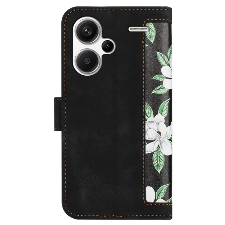 Para Xiaomi Redmi Note 13 Pro+ 5G Case PU Leather Flower Pattern Wallet Style Flip Phone Cover - Preto