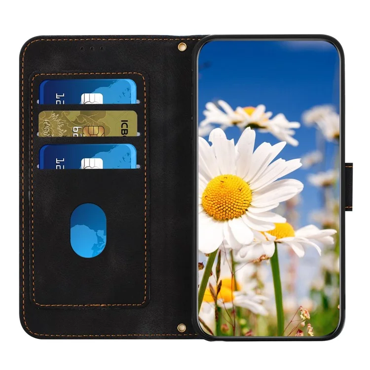 Para Xiaomi Redmi Note 13 Pro+ 5G Case PU Leather Flower Pattern Wallet Style Flip Phone Cover - Preto