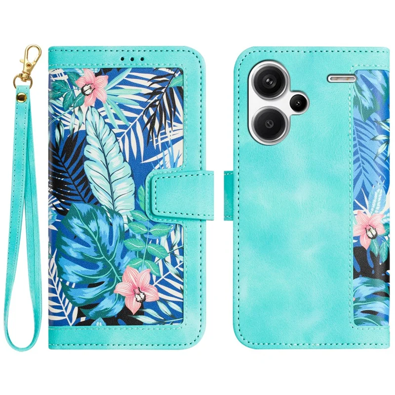 For Xiaomi Redmi Note 13 Pro+ 5G Case PU Leather Flower Pattern Wallet Style Flip Phone Cover - Green