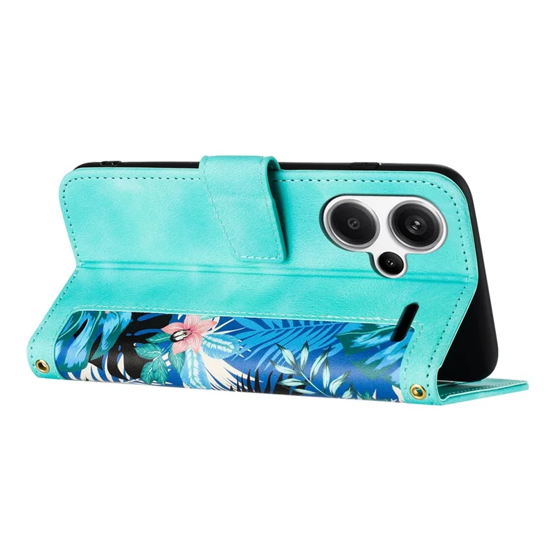 For Xiaomi Redmi Note 13 Pro+ 5G Case PU Leather Flower Pattern Wallet Style Flip Phone Cover - Green