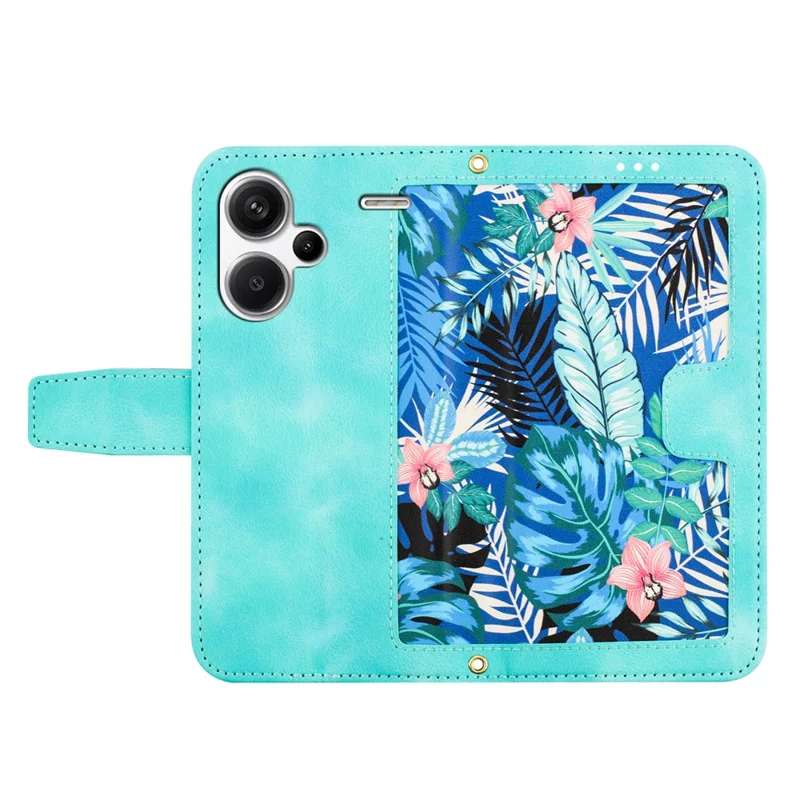 For Xiaomi Redmi Note 13 Pro+ 5G Case PU Leather Flower Pattern Wallet Style Flip Phone Cover - Green