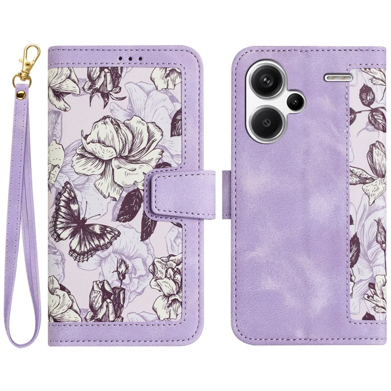 For Xiaomi Redmi Note 13 Pro+ 5G Case PU Leather Flower Pattern Wallet Style Flip Phone Cover - Light Purple