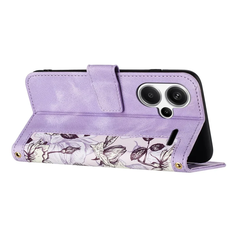 For Xiaomi Redmi Note 13 Pro+ 5G Case PU Leather Flower Pattern Wallet Style Flip Phone Cover - Light Purple