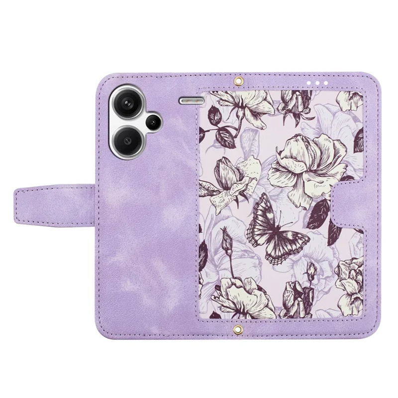 For Xiaomi Redmi Note 13 Pro+ 5G Case PU Leather Flower Pattern Wallet Style Flip Phone Cover - Light Purple