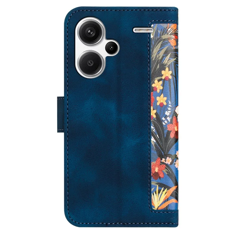 For Xiaomi Redmi Note 13 Pro+ 5G Case PU Leather Flower Pattern Wallet Style Flip Phone Cover - Dark Blue